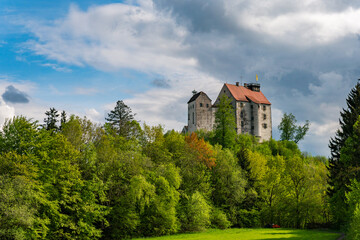 Fototapeta premium Beautiful green spring landscape around Waldburg Castle in Upper Swabia