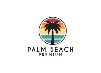 Palm beach travel and hotel with seabird symbol logo design template