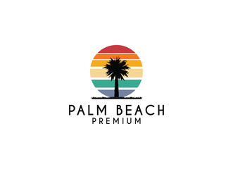 Palm beach travel and hotel with seabird symbol logo design template