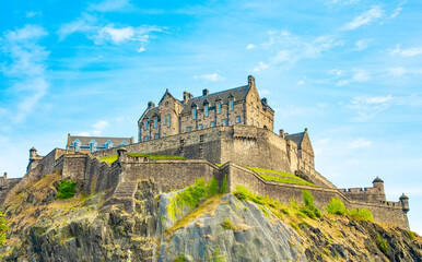 Edinburgh Castle over blue sky, Scotland - obrazy, fototapety, plakaty