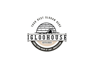 igloo house logo line art vector vintage simple illustration template icon graphic design. traditional house of eskimo people sign or symbol building culture concept - obrazy, fototapety, plakaty