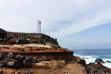 Coast landscape and lighthouse in Buenavista del Norte. Tenerife, Spain. Canary Islands