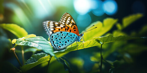 Butterfly with spotted wings rests delicately on a leaf, its patterns a natural artwork