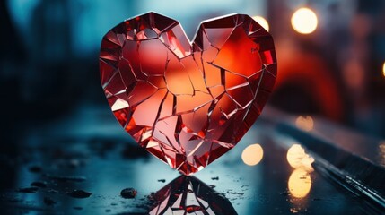 Abstract shattered heart-shaped mirror glass pattern