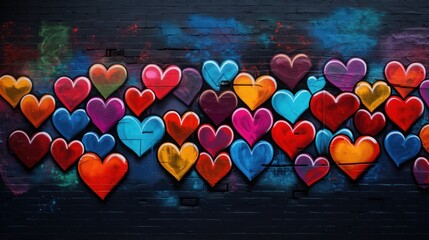 A vibrant display of graffiti hearts as a love symbol on a wall.