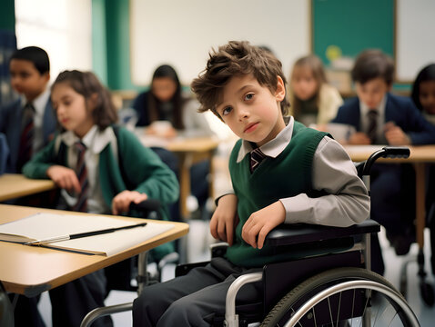 School Inclusion: Boy in Wheelchair at His School