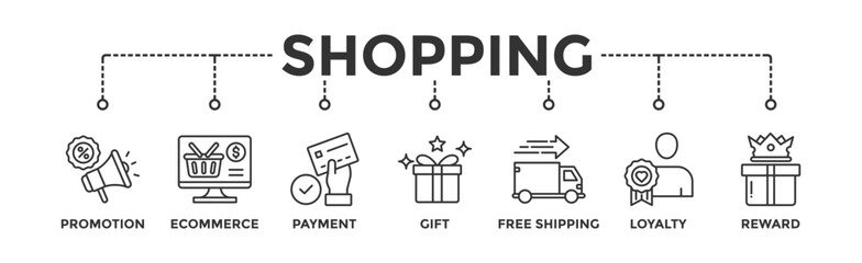 Shopping banner web icon vector illustration concept with icon of promotion, ecommerce, payment, gift, price, free shipping, loyalty, reward