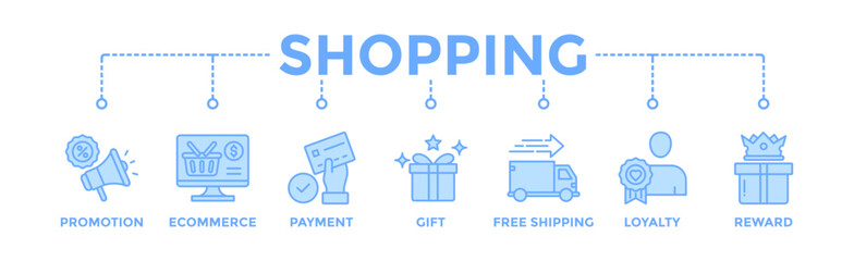Shopping banner web icon vector illustration concept with icon of promotion, ecommerce, payment, gift, price, free shipping, loyalty, reward