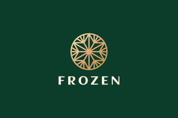 Snowflake Frozen Gold Logo Badge Concept for Winter Brand Identity Design Sign Symbol