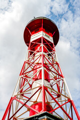 Wittenbergen lighthouse on the Rissener Ufer near Hamburg. Historic lighthouse on the Elbe. Lighthouse Rissen, lower light.