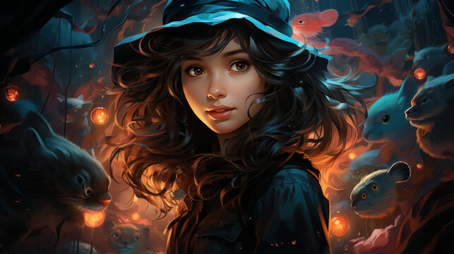 girl in hat in the wonderland