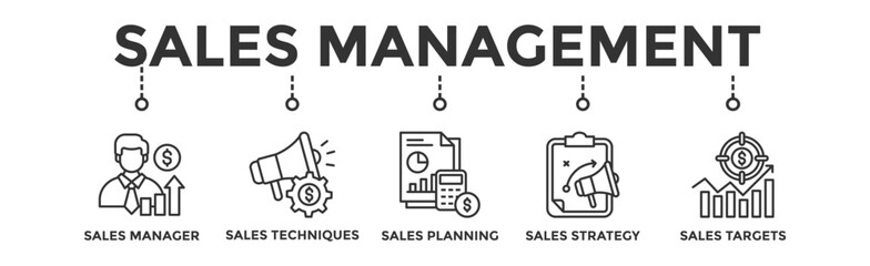 Sales management banner web icon vector illustration concept with icon of manager, sales techniques, planning, strategy, and targets