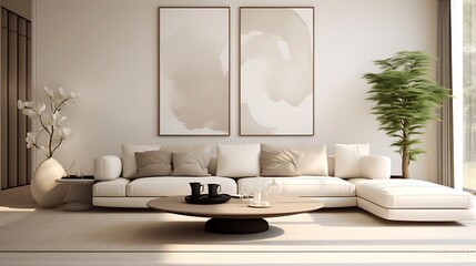 A coastal cozy living room with soft white sofa and pillow. Living room home interior design with white wall