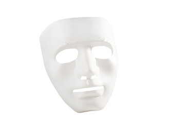 white theatrical mask isolated, acting skills, theater role, stage play, performance poster