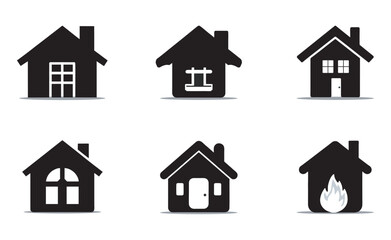 Black home icon vector set. House symbol isolated on white background. Home icon in black. House silhouette.