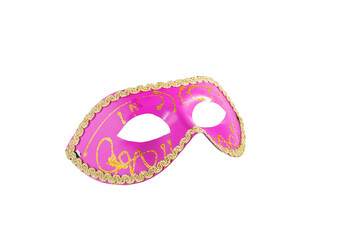 Carnival mask, pink vintage masquerade accessory isolated