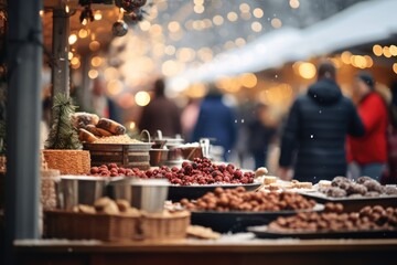 Christmas Farmers' Market - A festive outdoor market scene with vendors selling holiday treats, crafts, and fresh winter produce - AI Generated