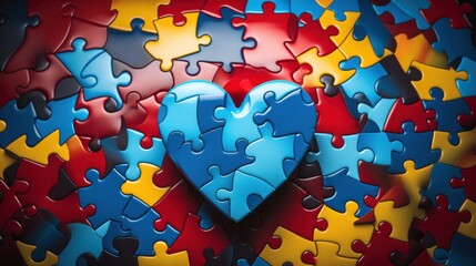 Artwork for autism awareness month showcasing a heart-shaped puzzle design