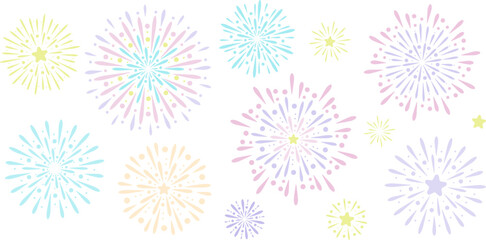 Colorful fireworks explosion, isolated vector clip art, new year background, cute sparks festive banner design - obrazy, fototapety, plakaty