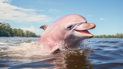 Pink dolphin in the water - obrazy, fototapety, plakaty