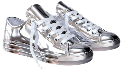 pair of Silver sneakers isolated on transparent background Remove png, Clipping Path, pen tool - Powered by Adobe