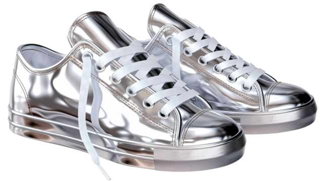 pair of Silver sneakers isolated on transparent background Remove png, Clipping Path, pen tool