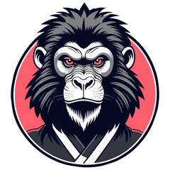 Monkey head, logo retro design for karate gym