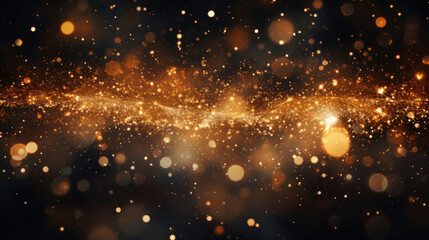 Golden particles, futuristic dance of glittering networks for tech brilliance. Symphony of interconnected brilliance in the digital galaxy. Technological wonder, sparkling gold ode to seamless connec - obrazy, fototapety, plakaty
