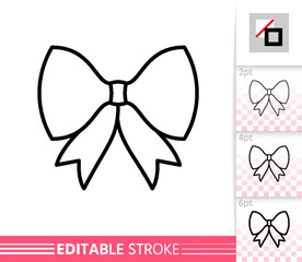 Bow single thin line icon. Ribbon flat banner. Gift design, present decoration linear pictogram. Simple illustration, outline symbol. Vector sign isolated on white. Editable stroke icons without fill