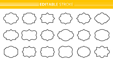 Vintage black line frames. Editable stroke linear elegant retro shapes. Empty label set. Old style sticker border. Premium quality tag template, text badge, emblem patch, craft scrapbook stencil