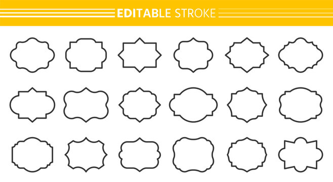 Vintage black line frames. Editable stroke linear elegant retro shapes. Empty label set. Old style sticker border. Premium quality tag template, text badge, emblem patch, craft scrapbook stencil