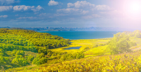 Nature view With sea And landscape on Kamchatka on soft sunlight