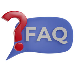 3d render speech bubble icon and question mark with FAQ writing