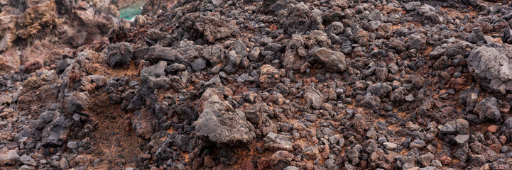 Panoramic image. Volcanic stones. Tenerife. Canary Island, Spain