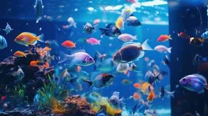 Obraz na płótnie Canvas Colorful fish swimming in a vibrant and lively aquarium.
