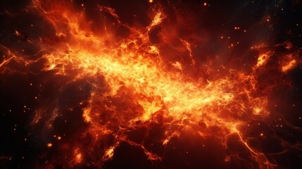 Fototapeta na wymiar Realistic fiery explosion with sparks over a black background