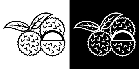 Lychee fruit, food icon. Black icon. Black line logo