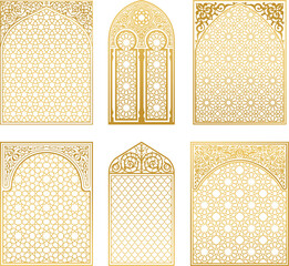 Arabic arches silhouette bundle. Arabian ornament. Doors and windows decor - obrazy, fototapety, plakaty