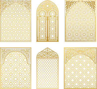Arabic arches silhouette bundle. Arabian ornament. Doors and windows decor