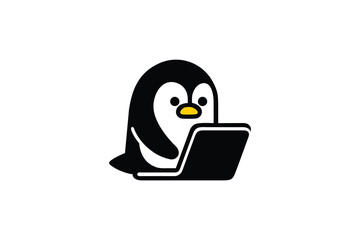 Tech-savvy penguin cartoon with laptop, perfect for educational content, tech blogs, or children's learning platforms. © AndhikaRff