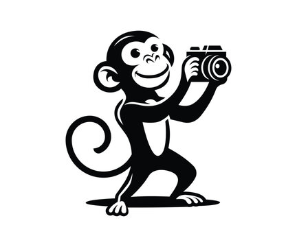 Monkey taking photo with a camera vector