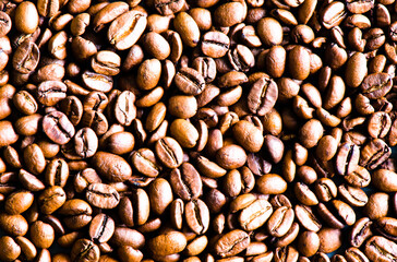 roasted coffee beans, top view, background