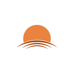 Sun and sea wave minimal icon isolated on transparent background