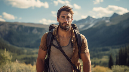 Handsome guy hiking