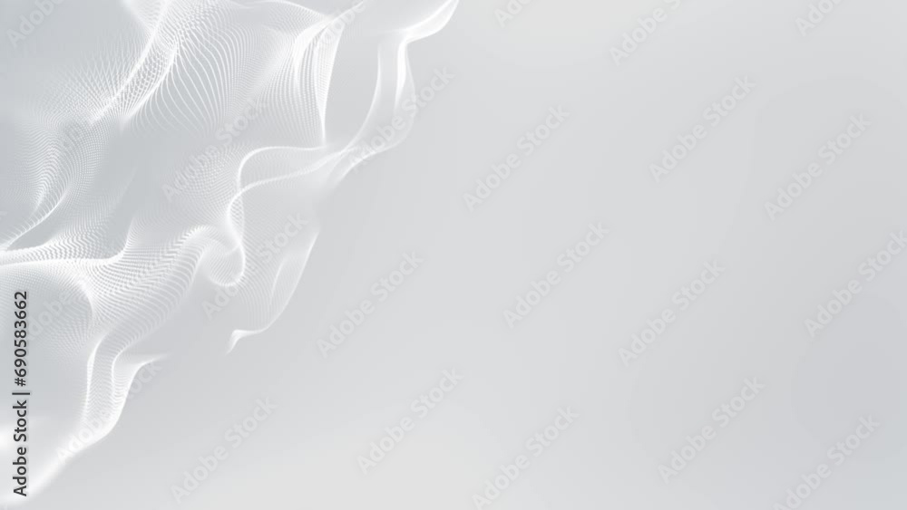 Poster elegant white waves: abstract digital business concept with dynamic tech grid - minimalist motion ba