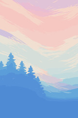 Blue Horizon Poster Design - Pastel Colors Forest Landscape
