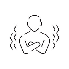 Frozen winter cold icon, frostbite limb, leg with snowflake, thin line symbol - editable stroke vector illustration. Frostbite injury