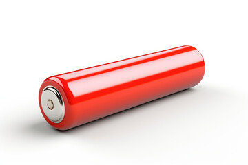 Close-up of a vibrant red battery. Glossy finish with a metallic terminal. Ideal for tech promotions, energy concepts, and electronic product designs.