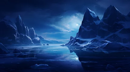 Tuinposter Splendeur Glaciale de nuit : Paysage hivernal entre glaciers et montagnes majestueuses © Another vision