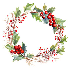 christmas wreath with holly berries